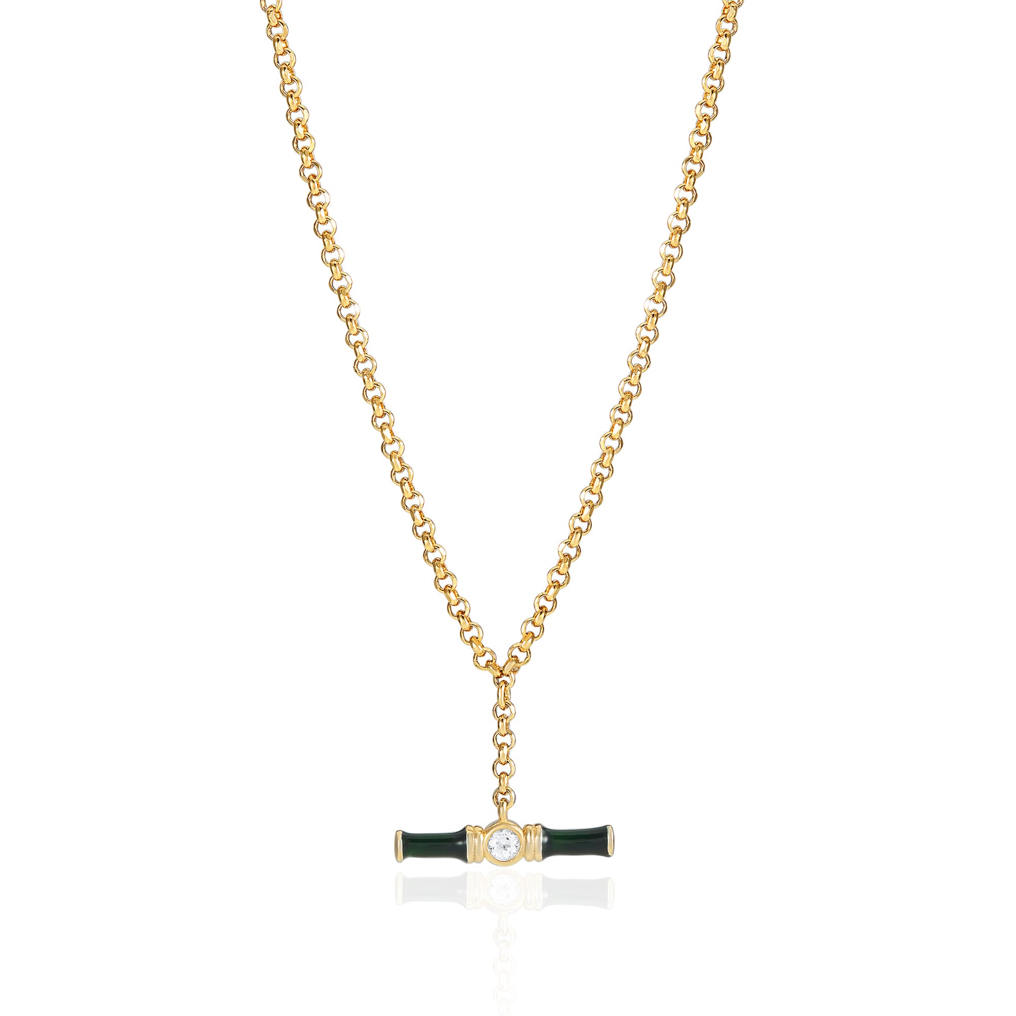 Dyllan Green Enamel Small T-Bar Necklace