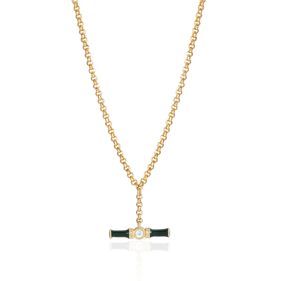 Dyllan Green Enamel Small T-Bar Necklace