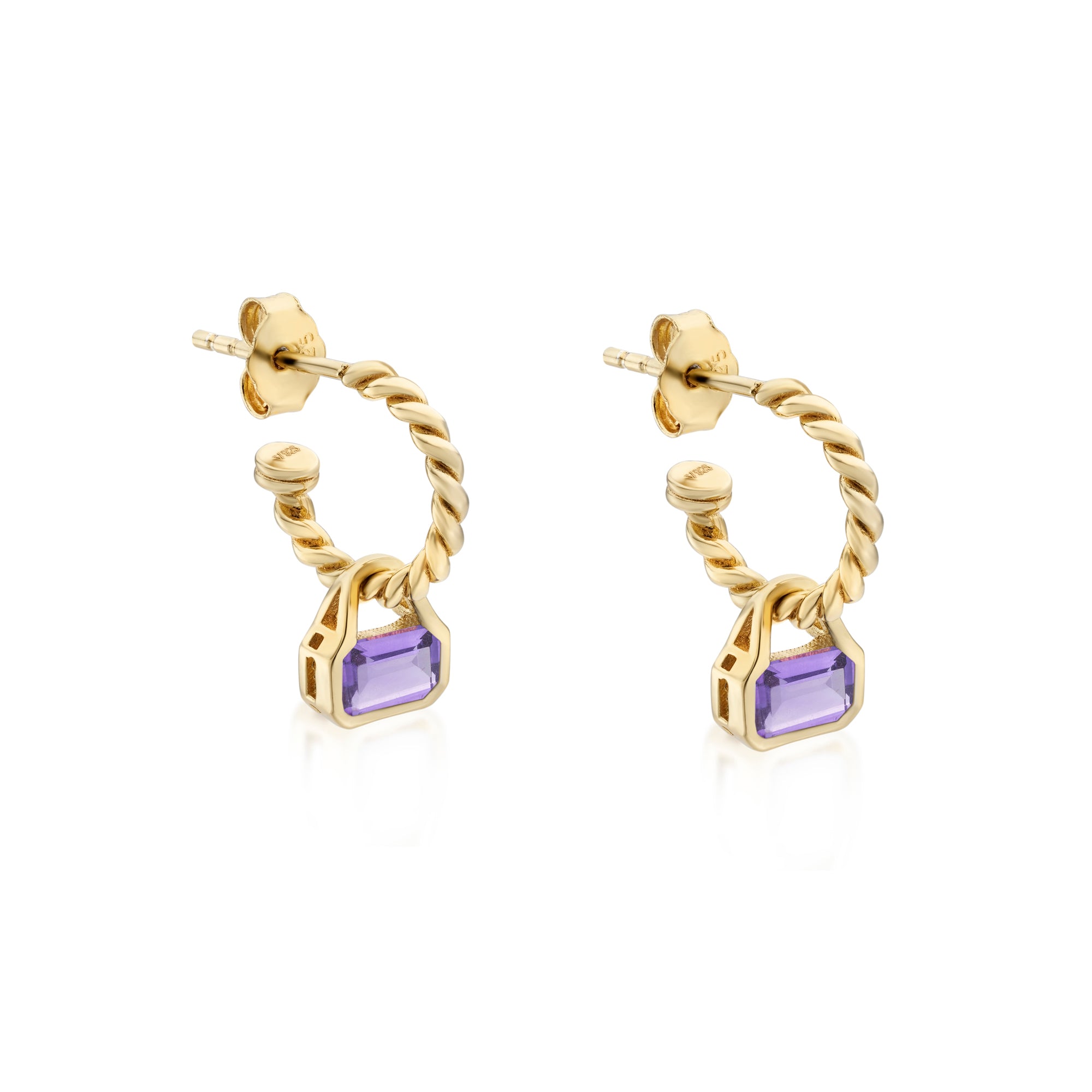 Amethyst Charms (February) on Twisted Hoops