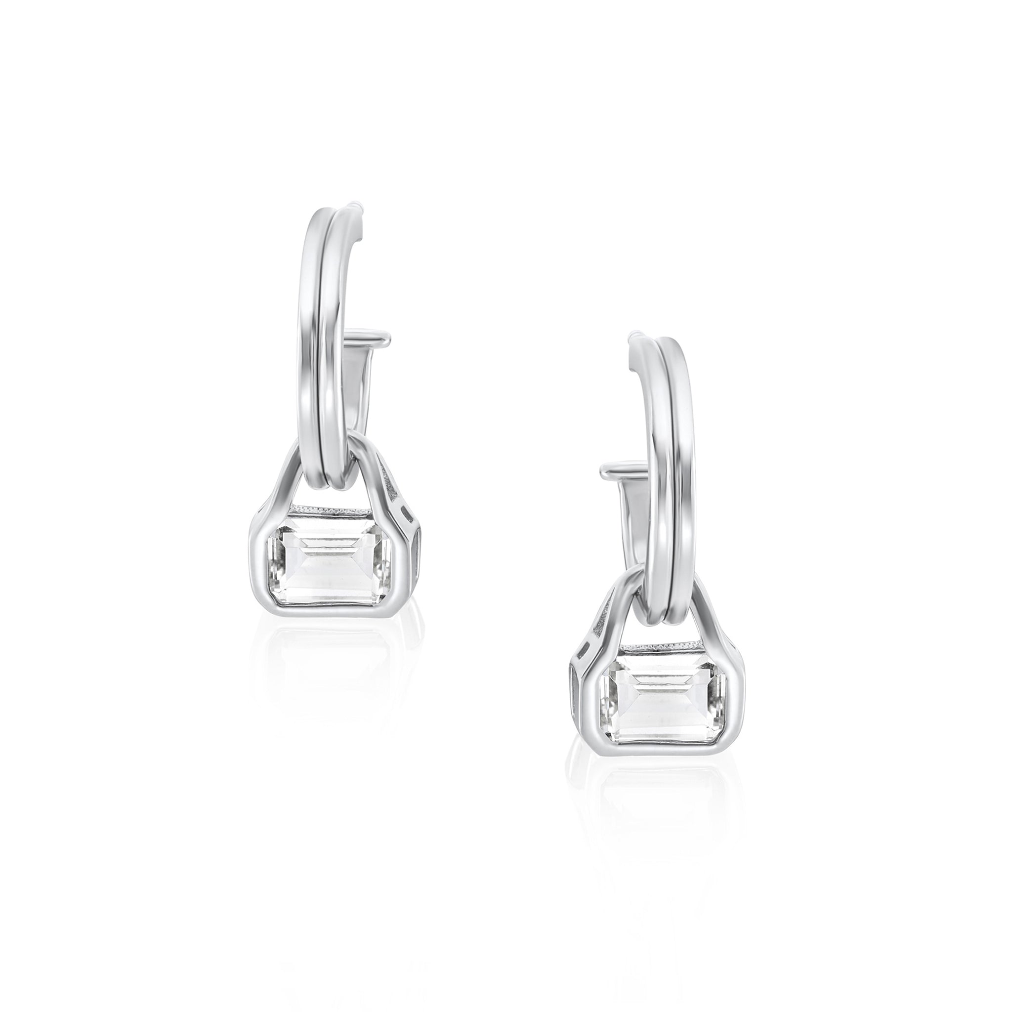 White Topaz Charms (April) on Double Row Hoops