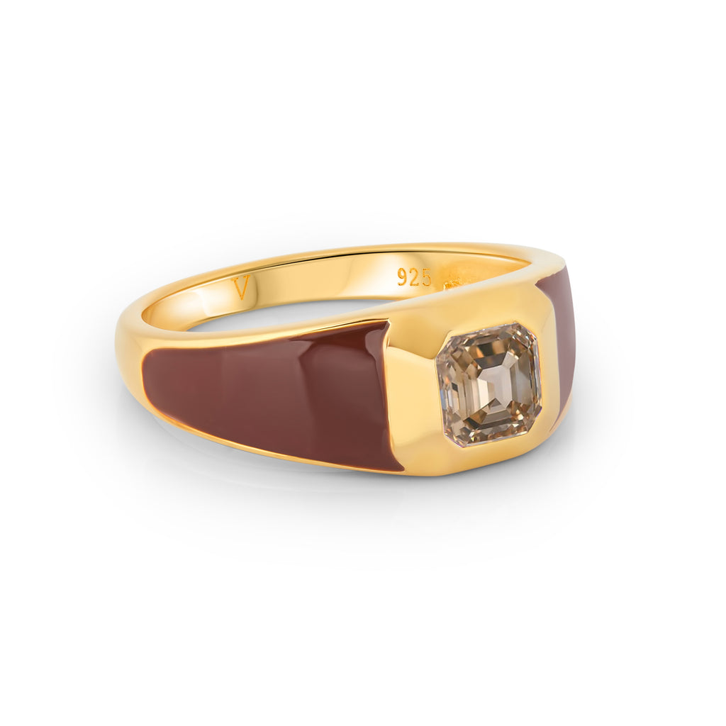 Sophie Brown Enamel Signet Ring with Champagne Cubic Zirconia |  Extraordinary Jewels | V by Laura Vann – V By Laura Vann