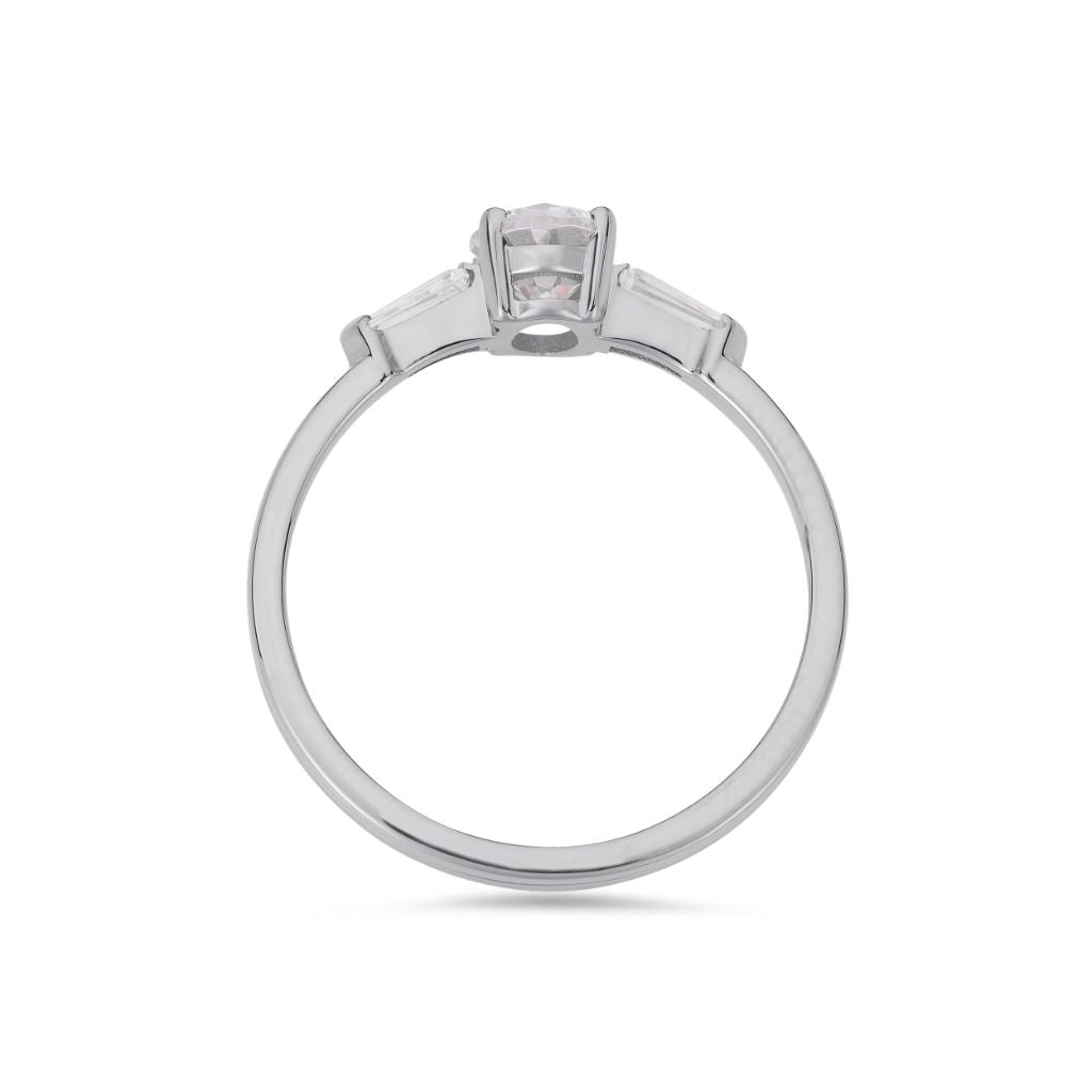Illusion bullet & oval cut diamond ring in platinum