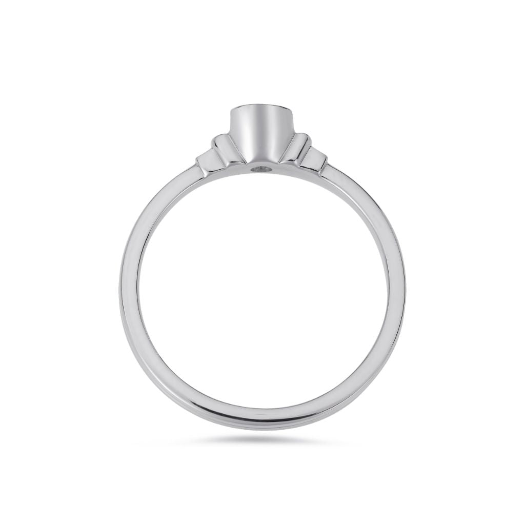 Deco brilliant cut solitaire diamond ring in white gold