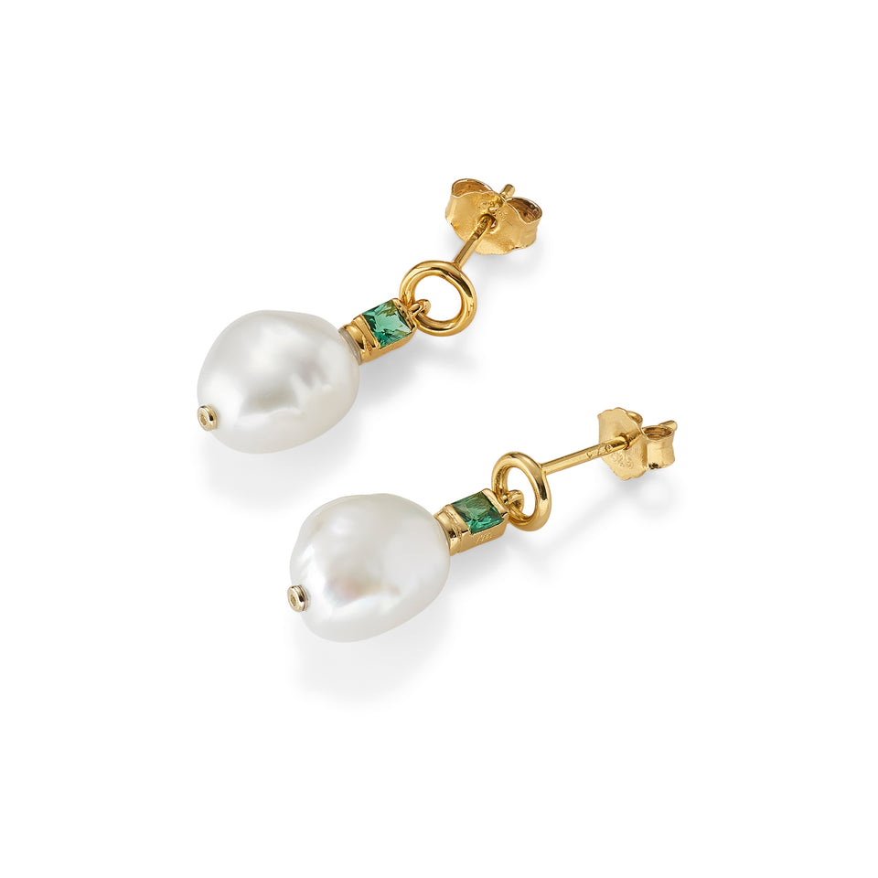 Fleur Baroque Pearl Drop Earrings in Green