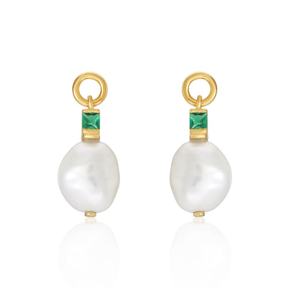 Fleur Baroque Pearl Drop Earrings in Green, Extraordinary Jewels