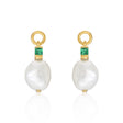 Fleur Baroque Pearl Drop Earrings with Emerald Green Stone