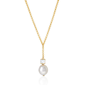 Bella Baroque Pearl Necklace in Gold and White Topaz
