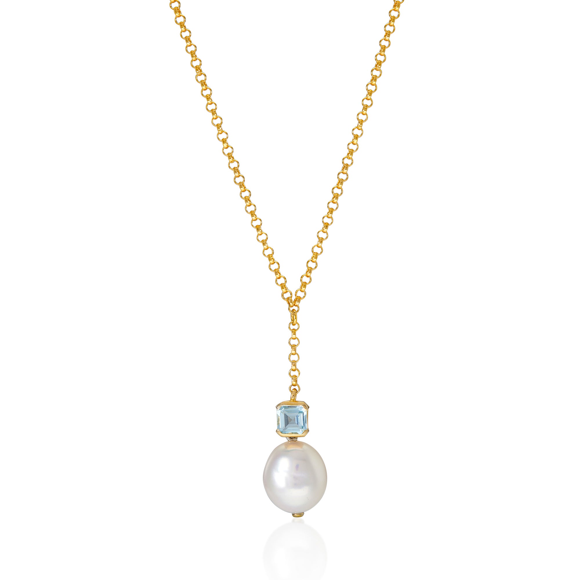 Bella Baroque Pearl Necklace in Gold and Blue Topaz