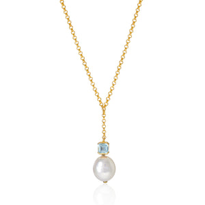Bella Baroque Pearl Necklace in Gold and Blue Topaz