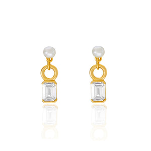 Elena Freshwater Pearl Drop Earrings in Gold and White Topaz