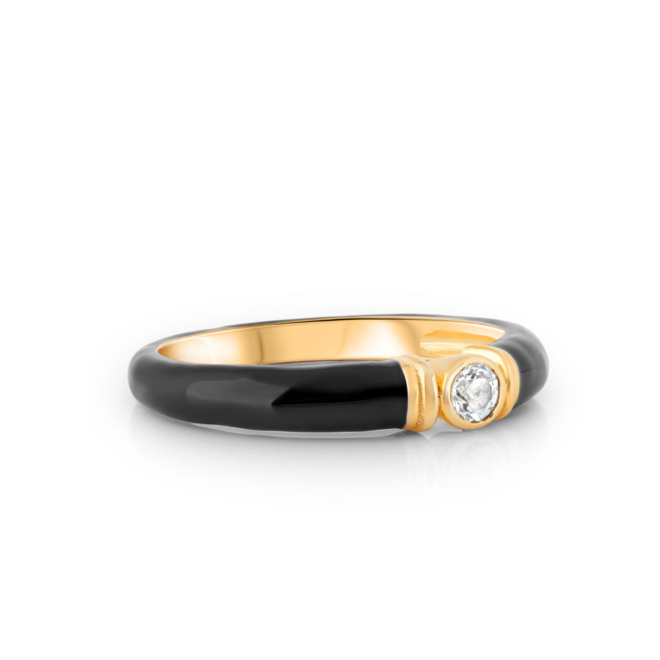 Kiki Black Enamel Ring with White Topaz