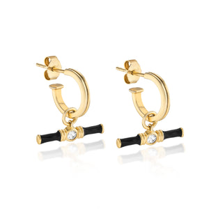 Dyllan Hoop Earrings + Black Enamel T-Bar Charms