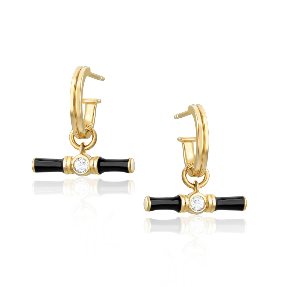 Dyllan Gold Hoop Earrings + Black Enamel T-Bar Charms