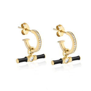 Dyllan Hoop Earrings + Black Enamel T-Bar Charms