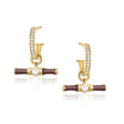 Dyllan White Topaz Gold Hoop Earrings + Brown Enamel T-Bar Charms