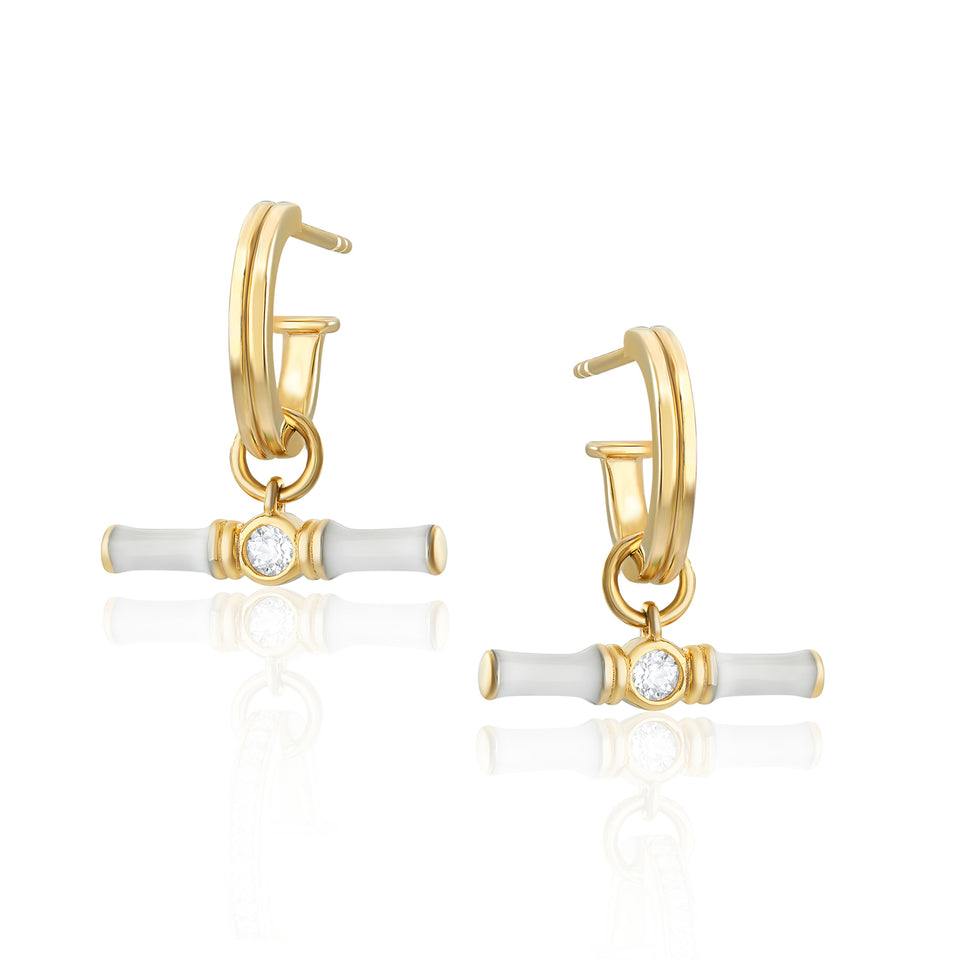 Dyllan Gold Hoop Earrings + White Enamel T-Bar Charms