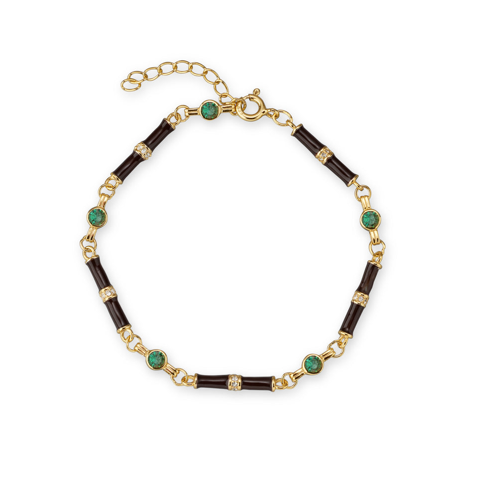 Marlowe Black Enamel Bracelet with Emerald Green Stone