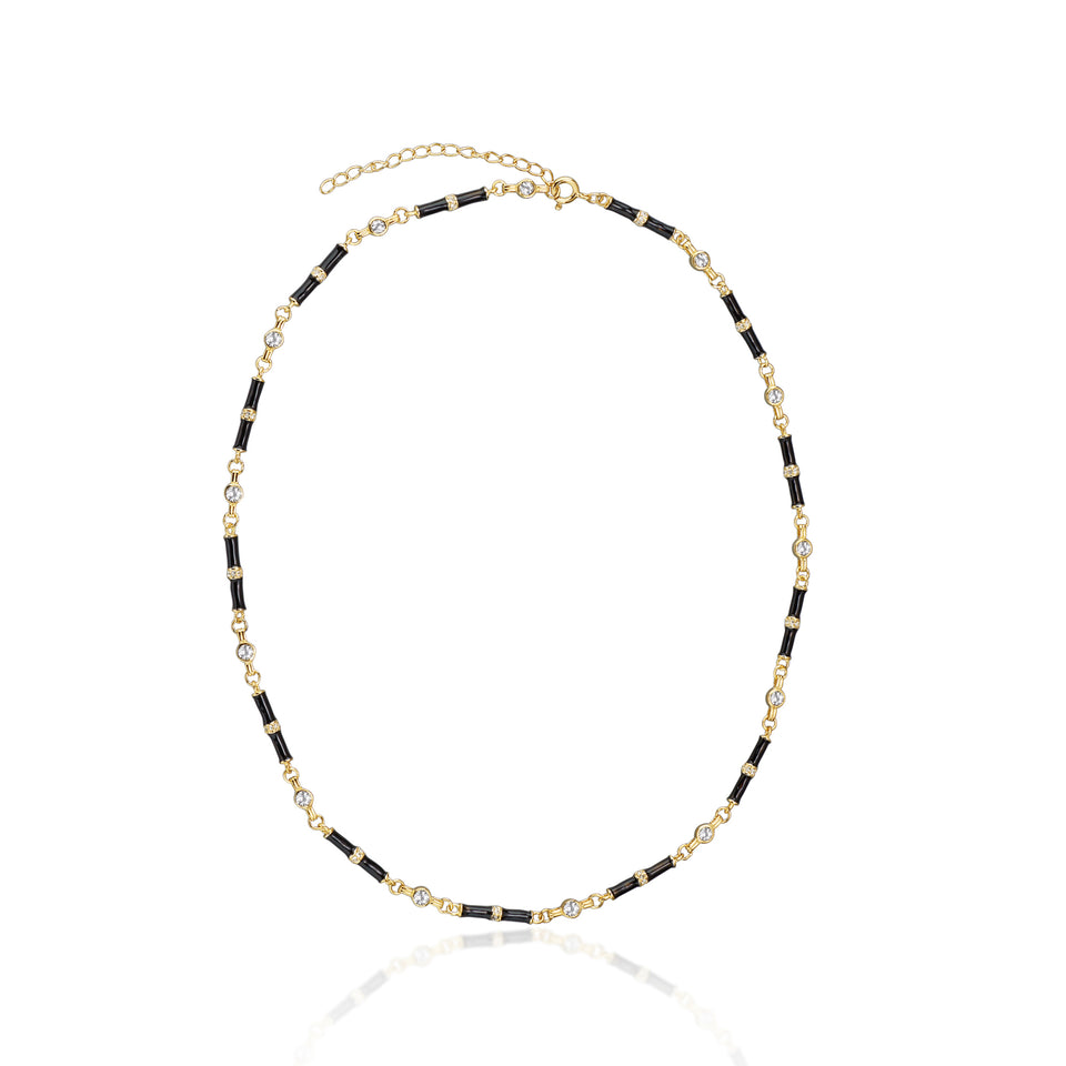 Marlowe Black Enamel Necklace with White Topaz