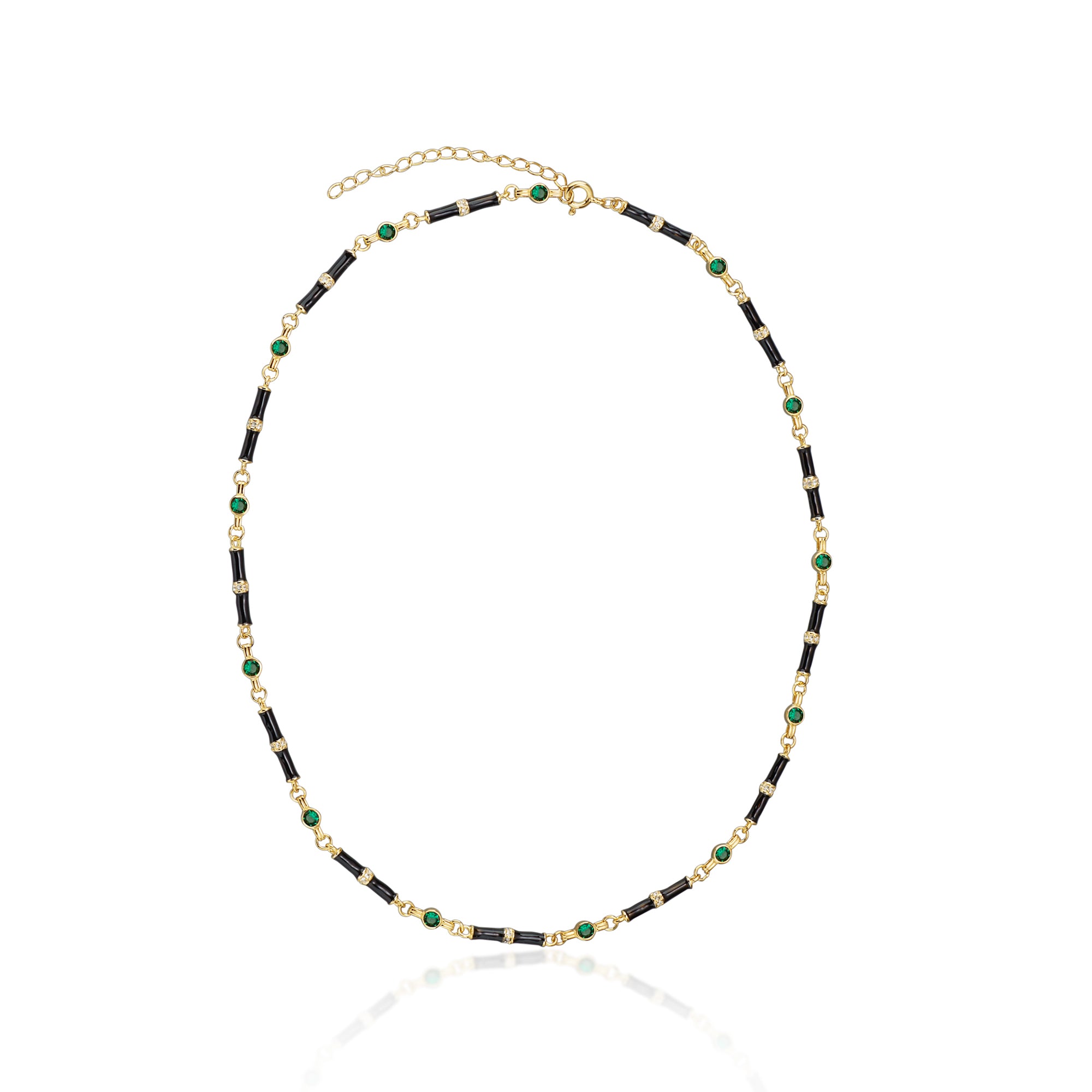 Marlowe Black Enamel Necklace with Emerald Green Stone
