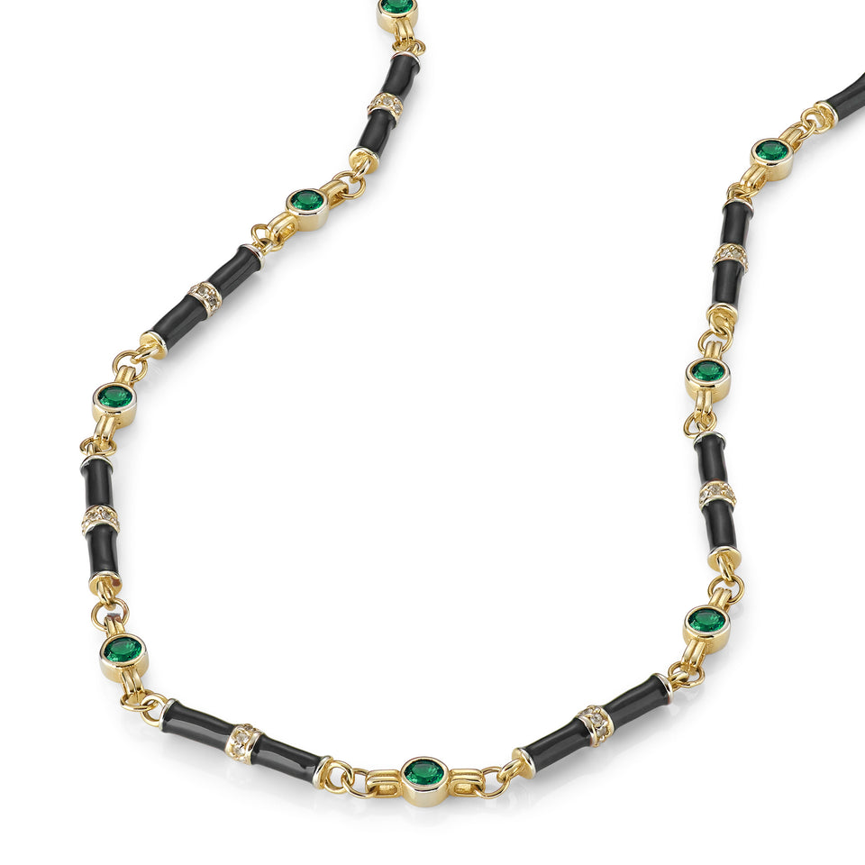Marlowe Black Enamel Necklace with Emerald Green Stone