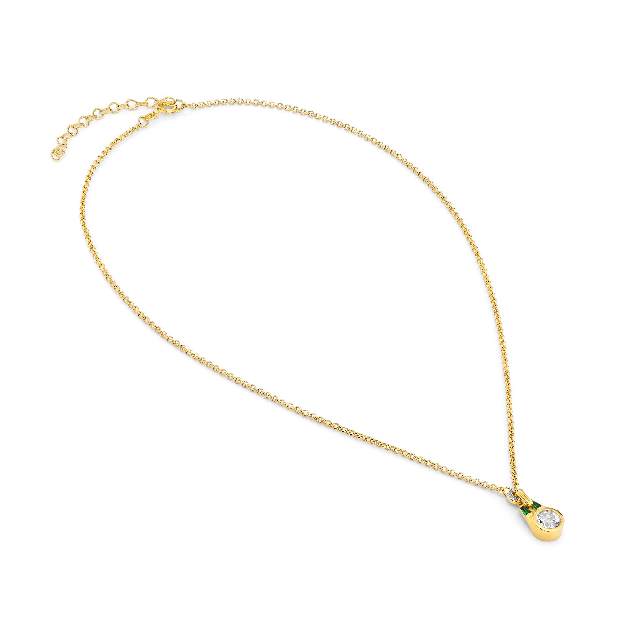 Olive Gold Necklace in White Topaz + Emerald Green Stone