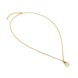 Olive Gold Necklace in White Topaz + Emerald Green Stone