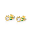 Olive Gold Earrings in White Topaz + Emerald Green Stone