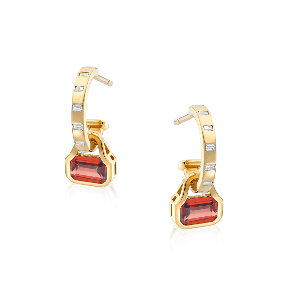 January: Garnet Charms on Baguette Cut Hoops