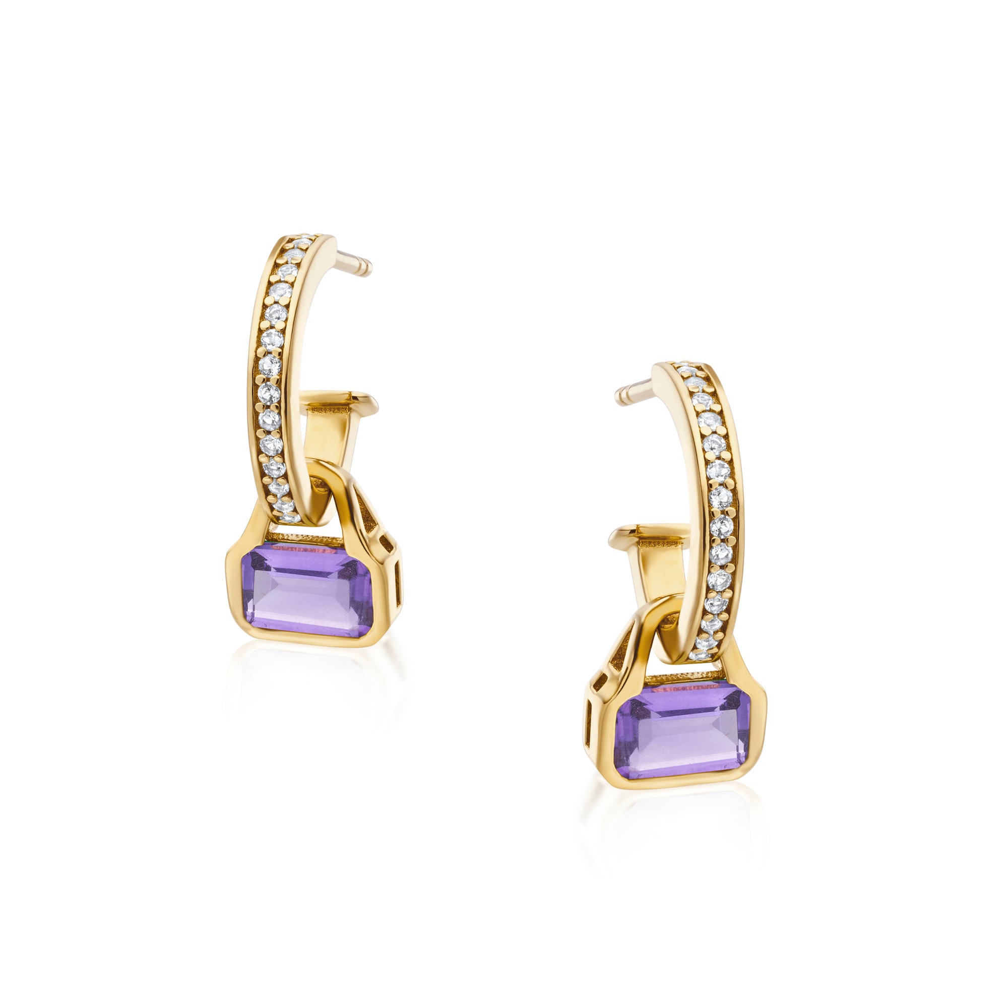 Amethyst Charms (February) on White Topaz Hoops