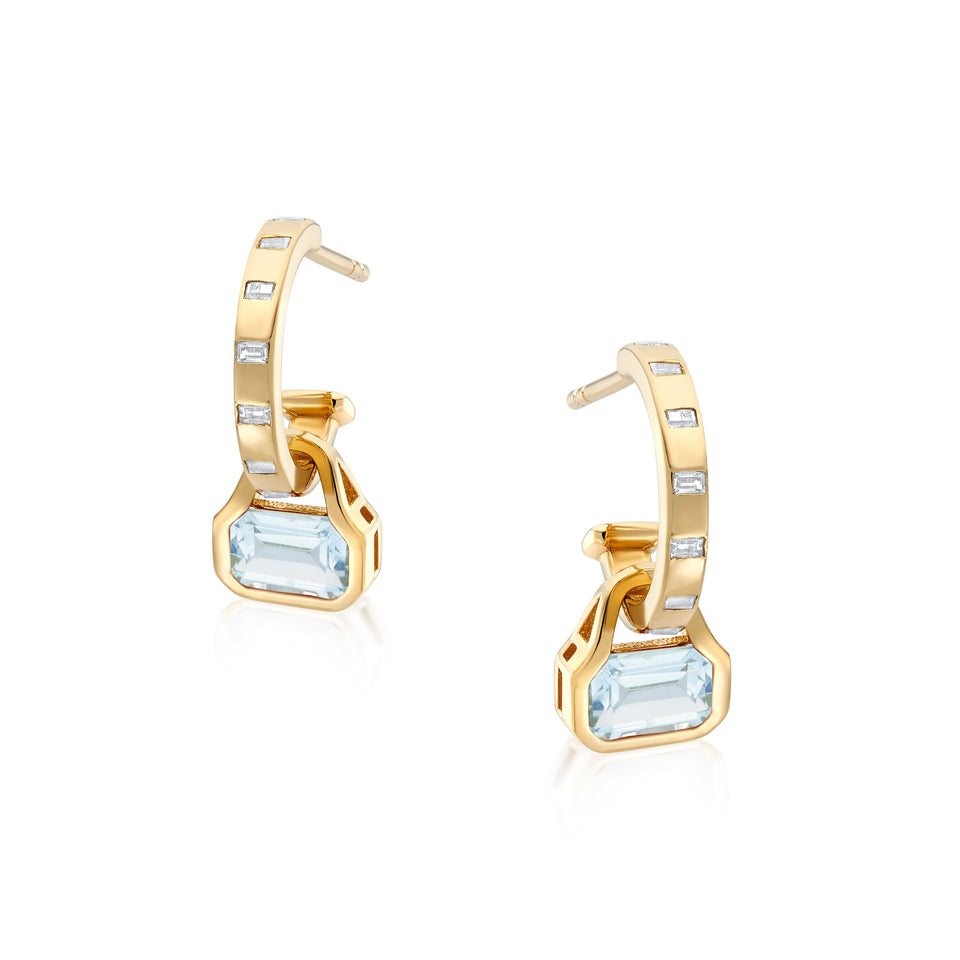 Blue Topaz Charms (March) on Baguette Cut Hoops