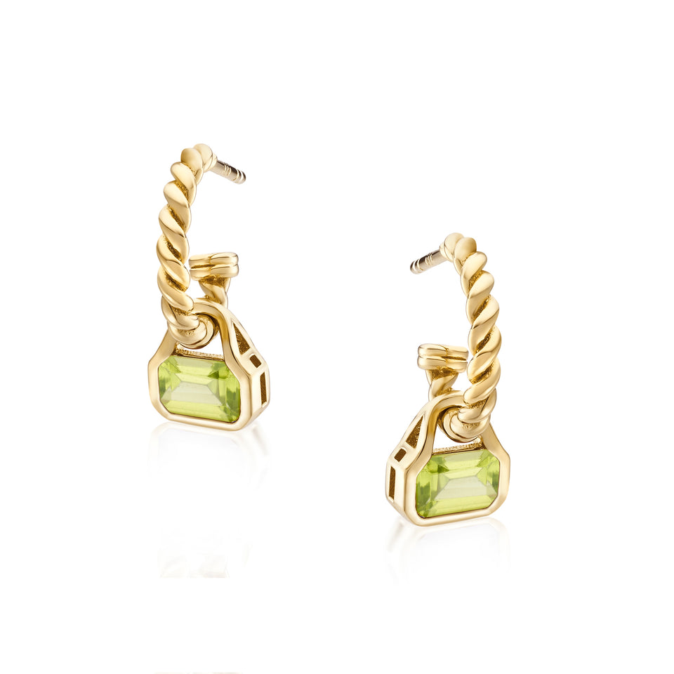 Peridot Charms (August) on Twisted Hoops
