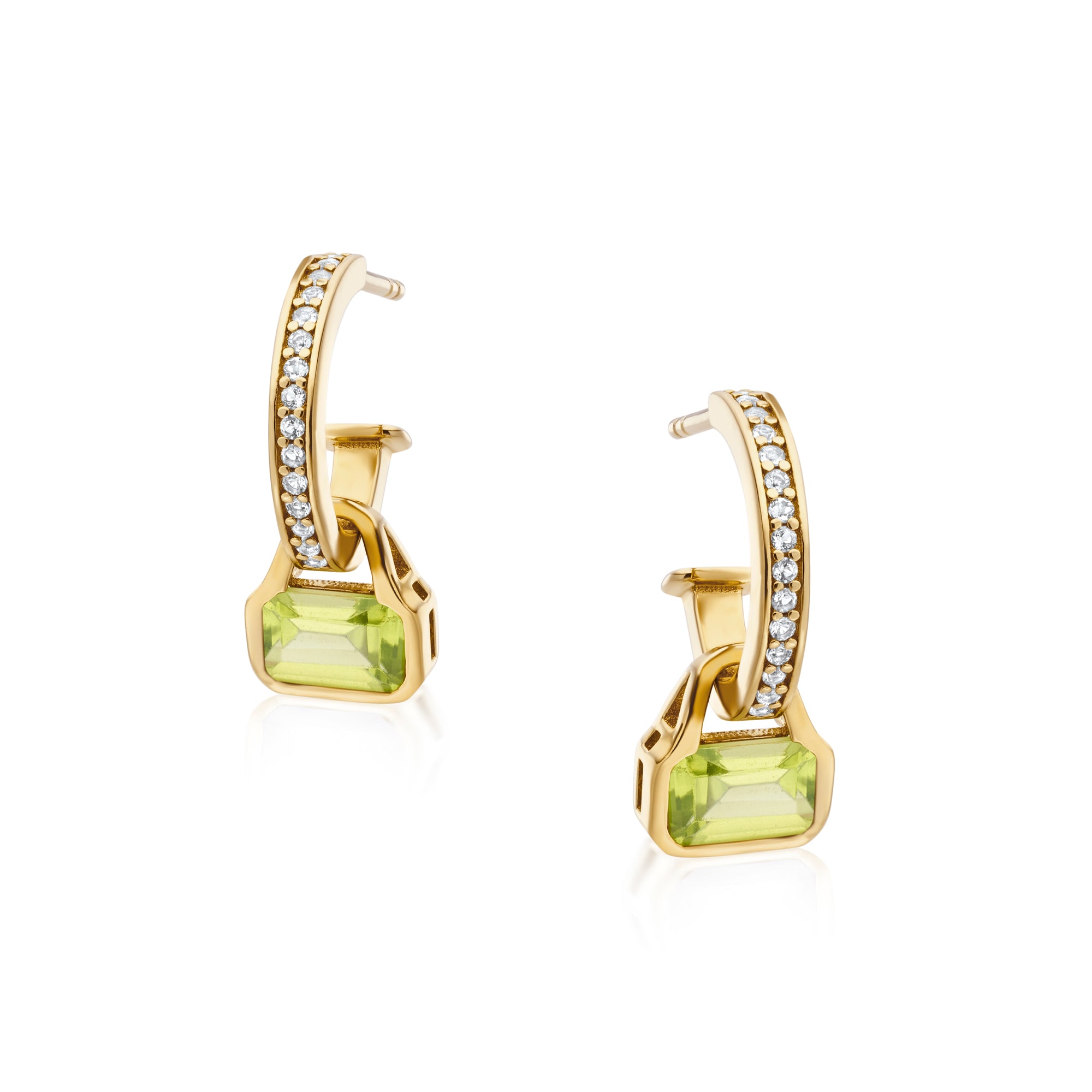 Peridot Charms (August) on White Topaz Hoops