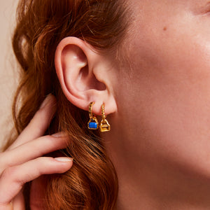 September: Blue Lapis Charms on Baguette Cut Hoops