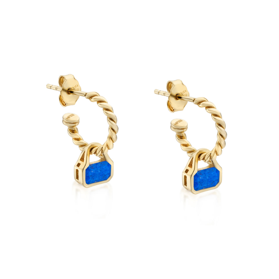 Blue Lapis Charms (September) on Twisted Hoops