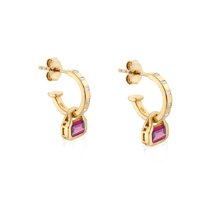 October: Rhodolite Charms on Baguette Cut Hoops