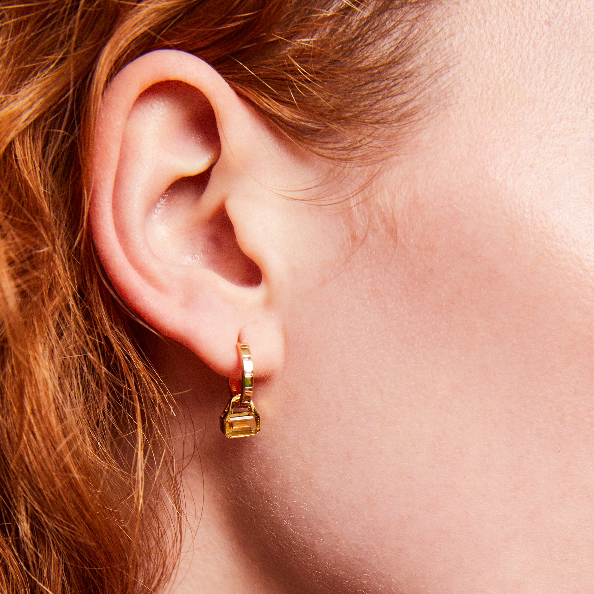 November: Citrine Charms on Baguette Cut Hoops