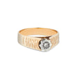 VINTAGE 9CT WHITE & YELLOW GOLD SOLITAIRE DIAMOND RING WITH BARK EFFECT SHOULDERS