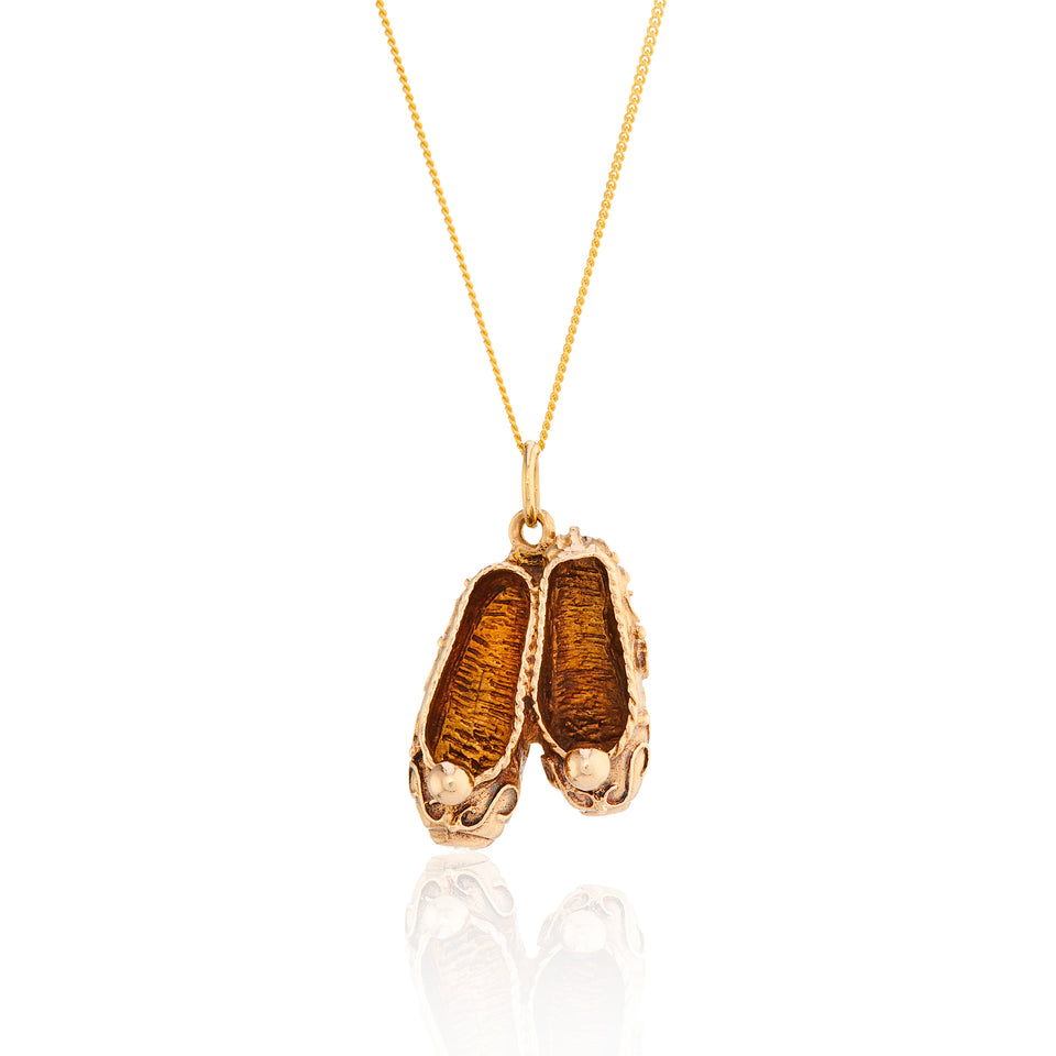 VINTAGE 9CT YELLOW GOLD FANCY BALLET SLIPPERS PENDANT