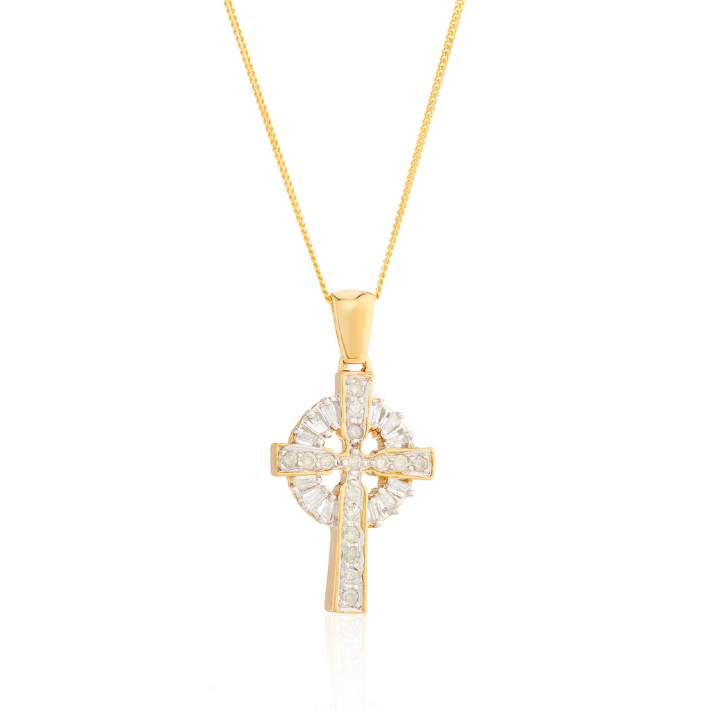 VINTAGE 9CT YELLOW GOLD PREMIUM DIAMOND CROSS PENDANT – V By Laura Vann