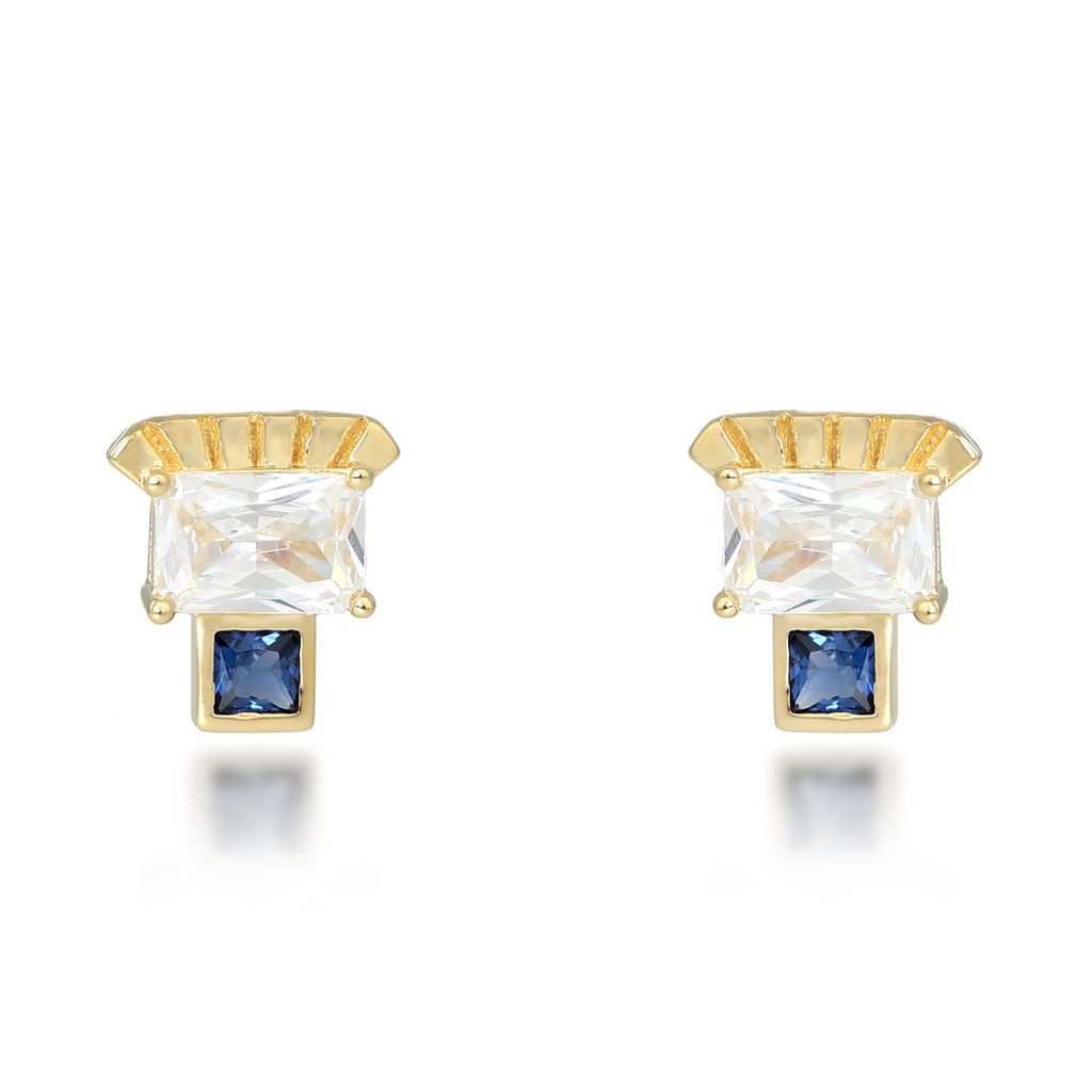 Etta Gold Stud Earrings In Blue Earrings V by Laura Vann