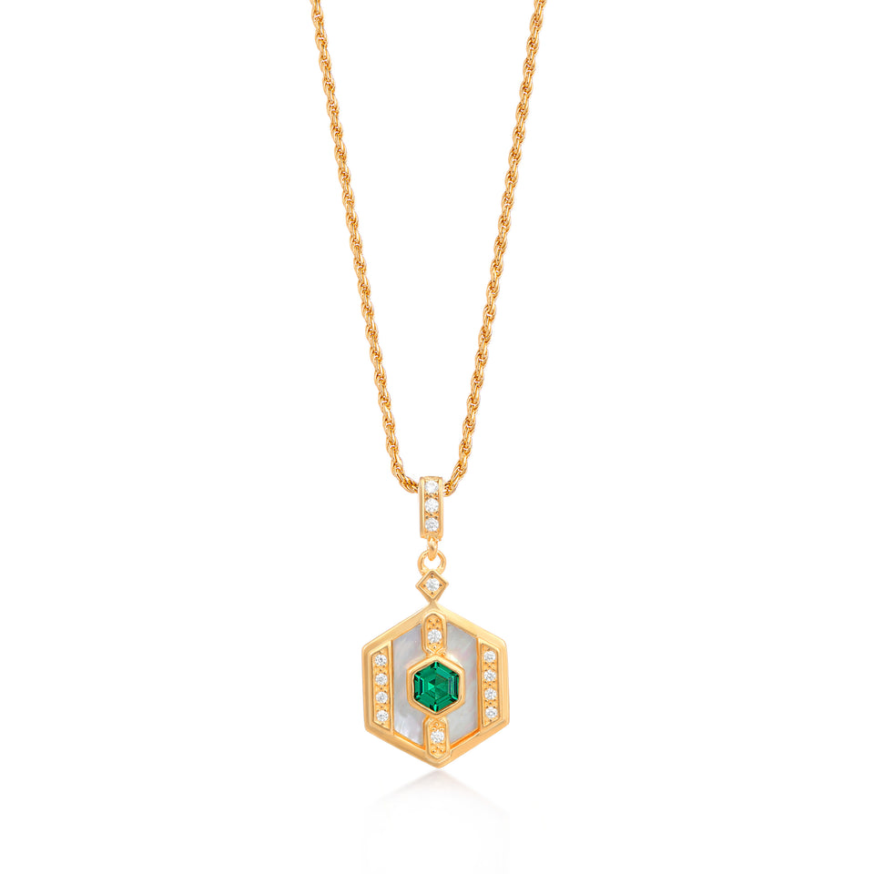 Darcy Gold Necklace in Green on Rope Chain