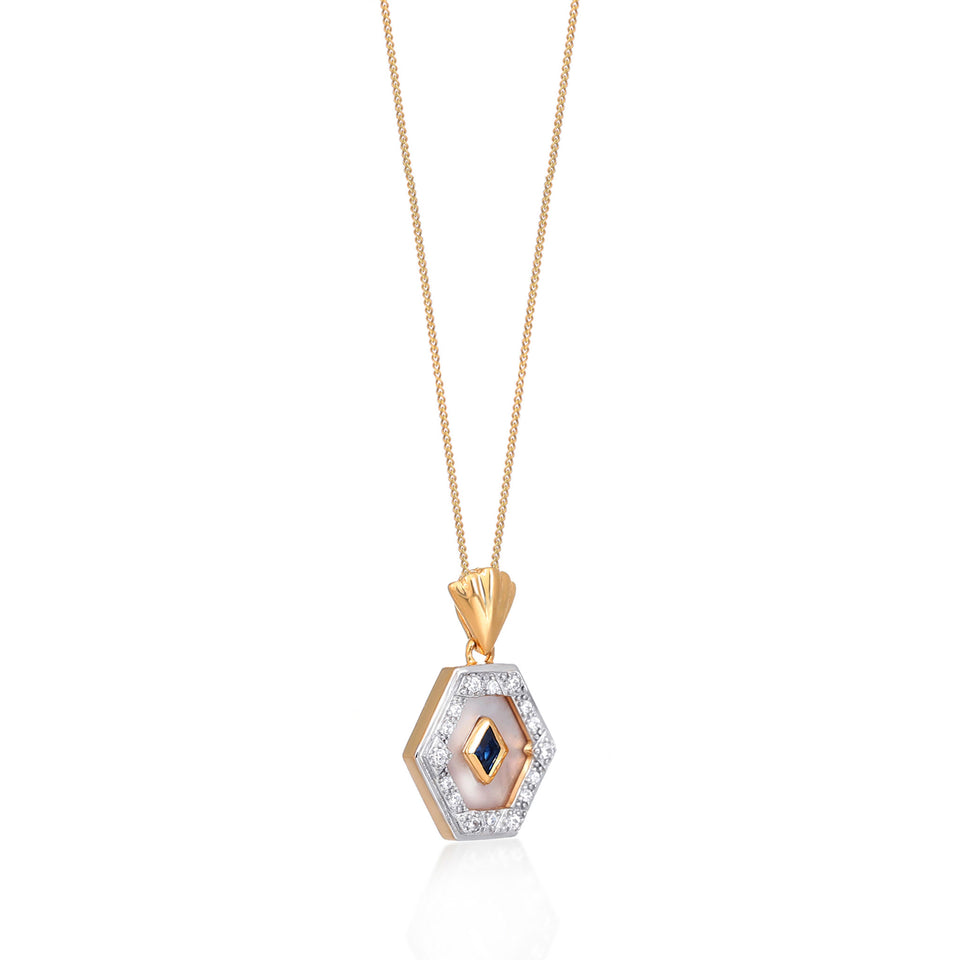 Esme Gold Necklace in Blue & Pearl