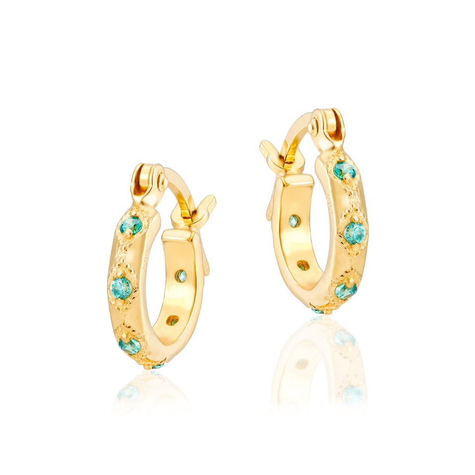 Lena Gold Hoop Earrings + Emerald Cut Charms
