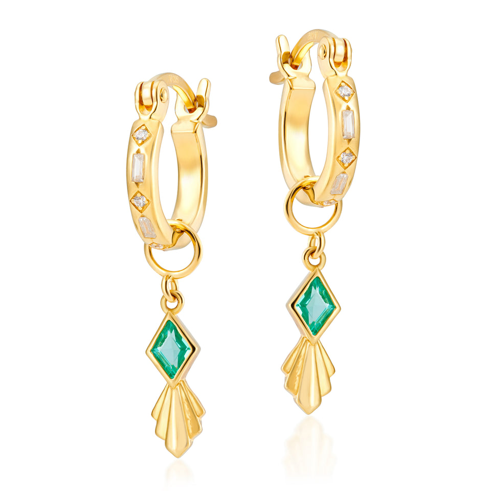 Iris Gold Hoop Earrings + Rhombus Charms