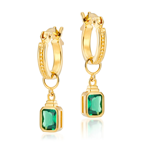 Gold hoop store earrings with emeralds