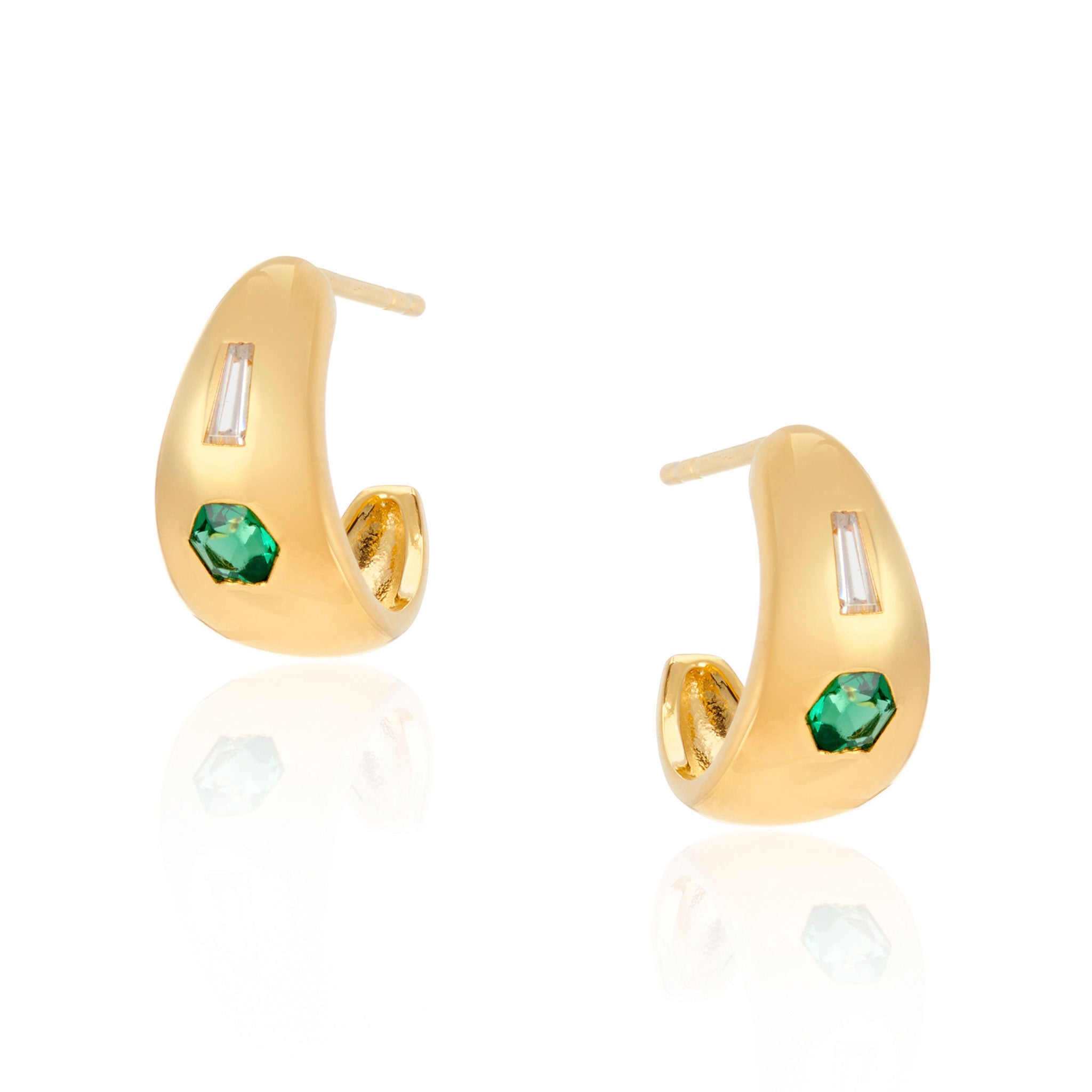 Jada Small Chubby Green Stone Hoop Earrings