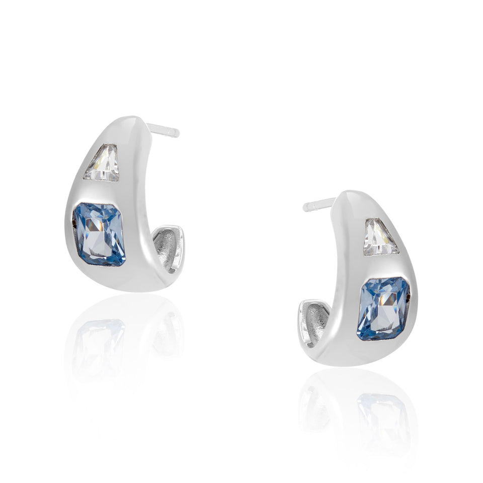 Diana Small Chubby Spinel Blue Stone Hoop Earrings in Silver