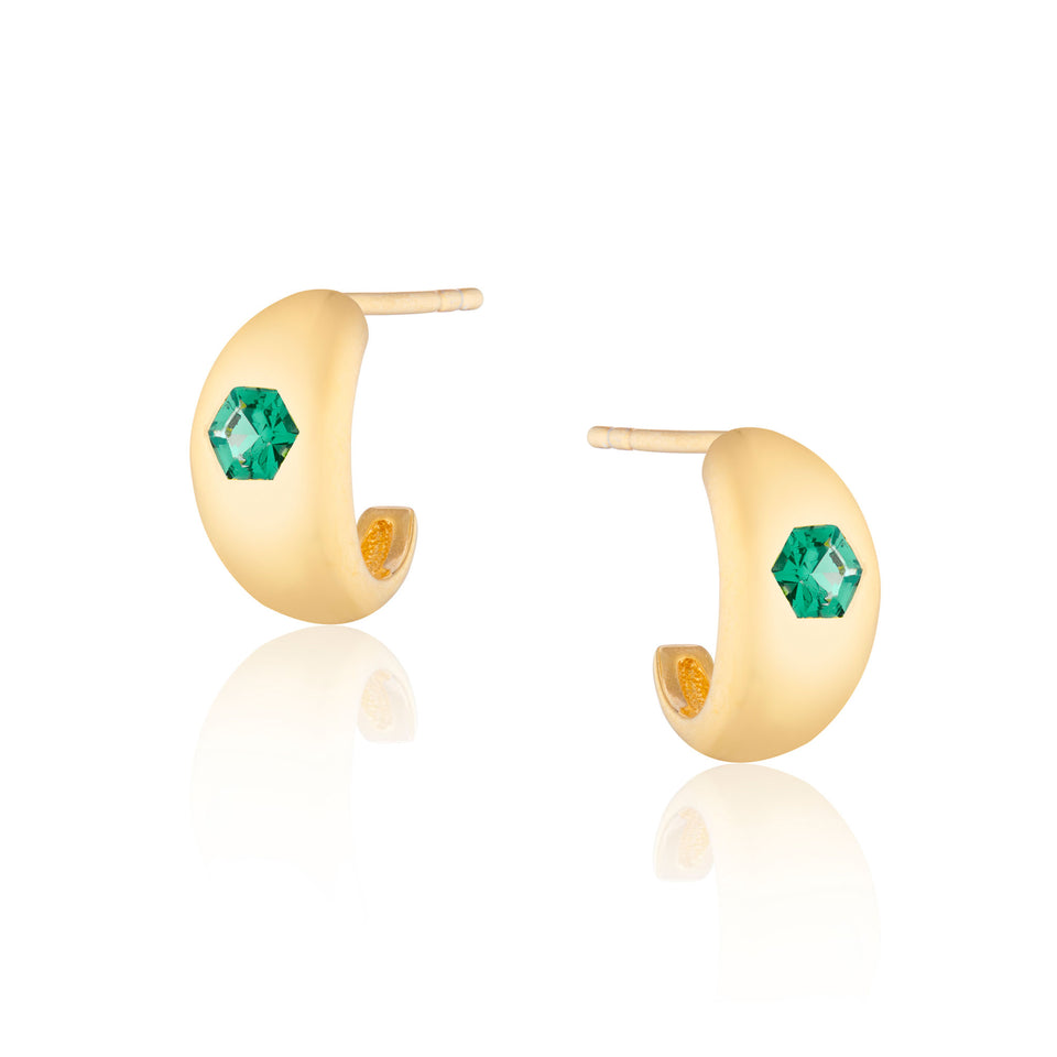 Jada Mini Chubby Green Stone Hoop Earrings