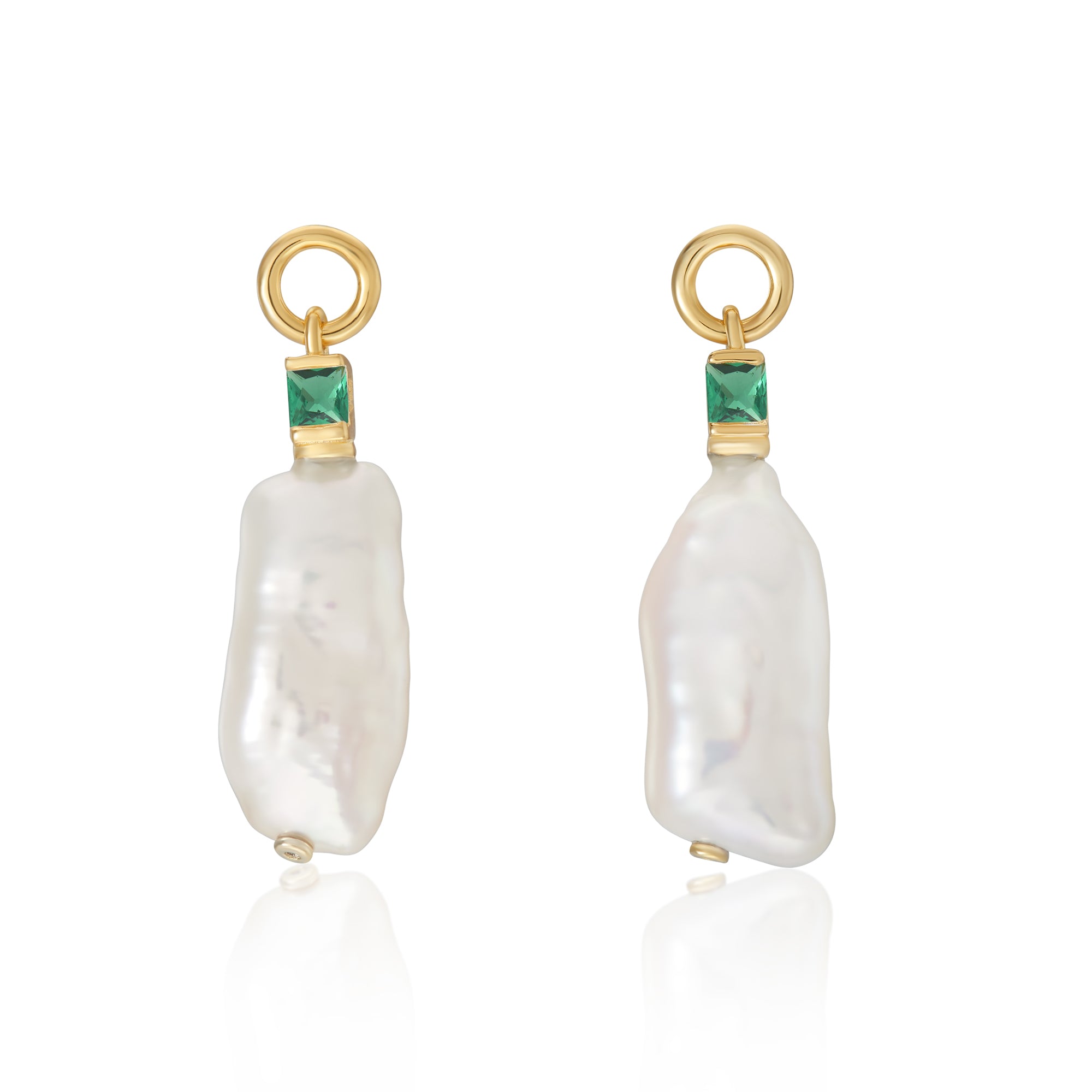Emily Baroque Pearl Drop Earrings with Emerald Green Stone