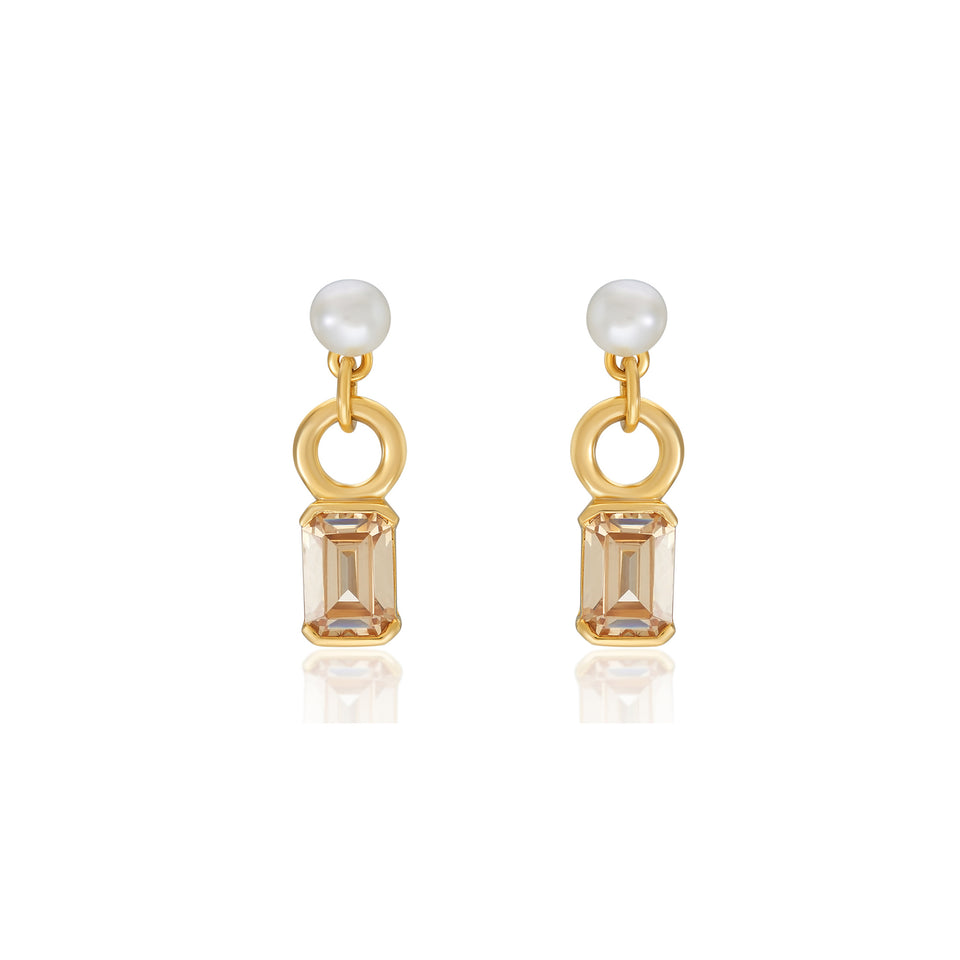 Elena Freshwater Pearl Drop Earrings with Champagne Stone